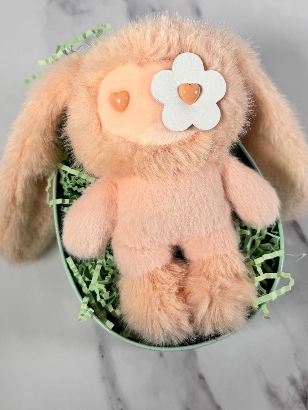 Plush Bunny Doll with Heart Eyes - Peach